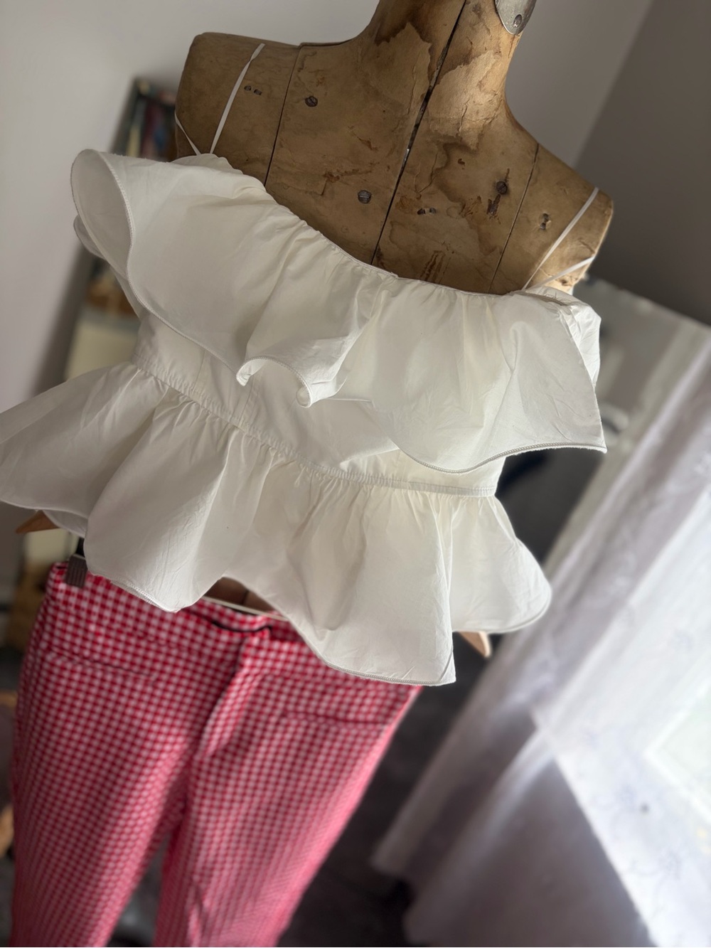 MARBLE White Ruffle Bustier Peplum Top NWT